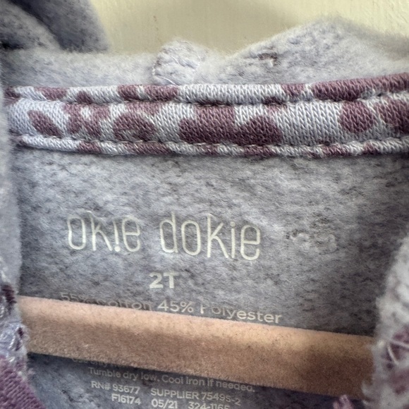 NWOT Okie Dokie 2T Girls Purple Floral Zip Up Hoodie Sweatshirt - Picture 3 of 5